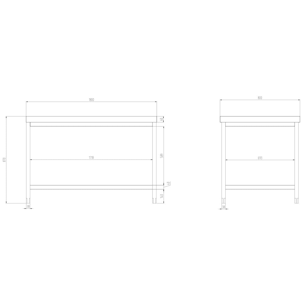 Rustfrit stål arbejdsbord PREMIUM - 1,0 m - med underhylde