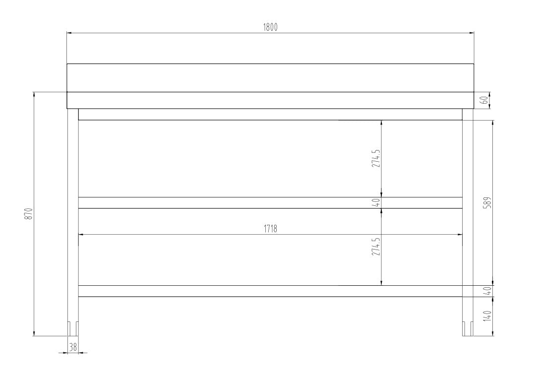 Rustfrit stål arbejdsbord PREMIUM - 1,8 m - med underhylde, mellemhylde & bagkant