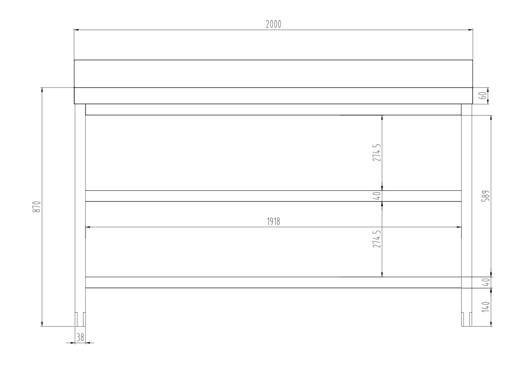 Rustfrit stål arbejdsbord PREMIUM - 2,0 m - med underhylde, mellemhylde & bagkant