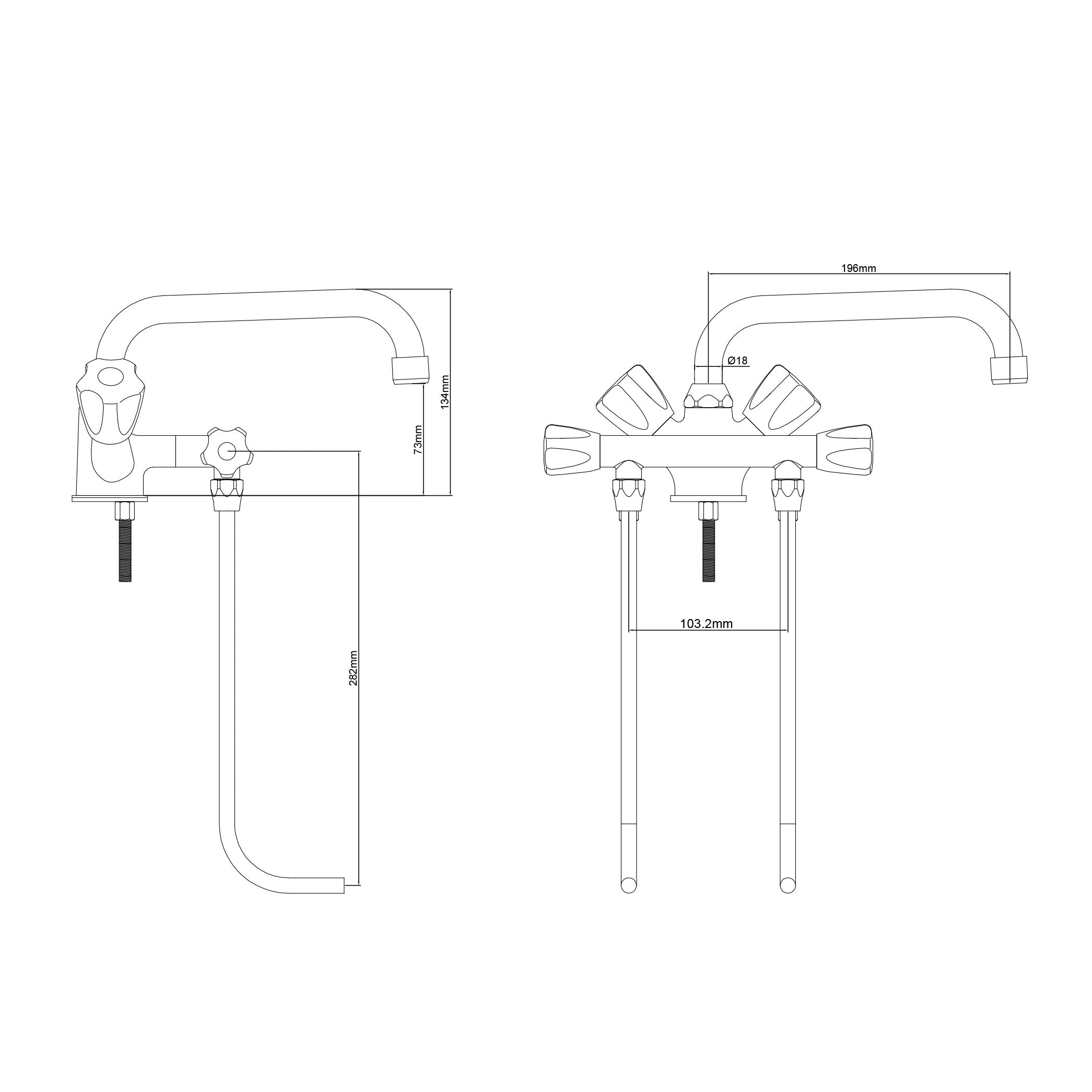 Single mixer tap med to nedre skylle rør &amp drejebånd