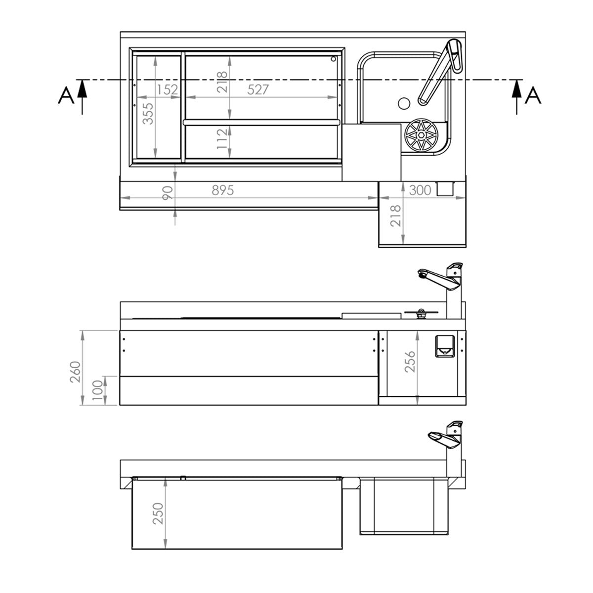 Backbar - 1,2 x 0,6 m - 150 liter - med 2 Skuffer 1/2 og Hylder