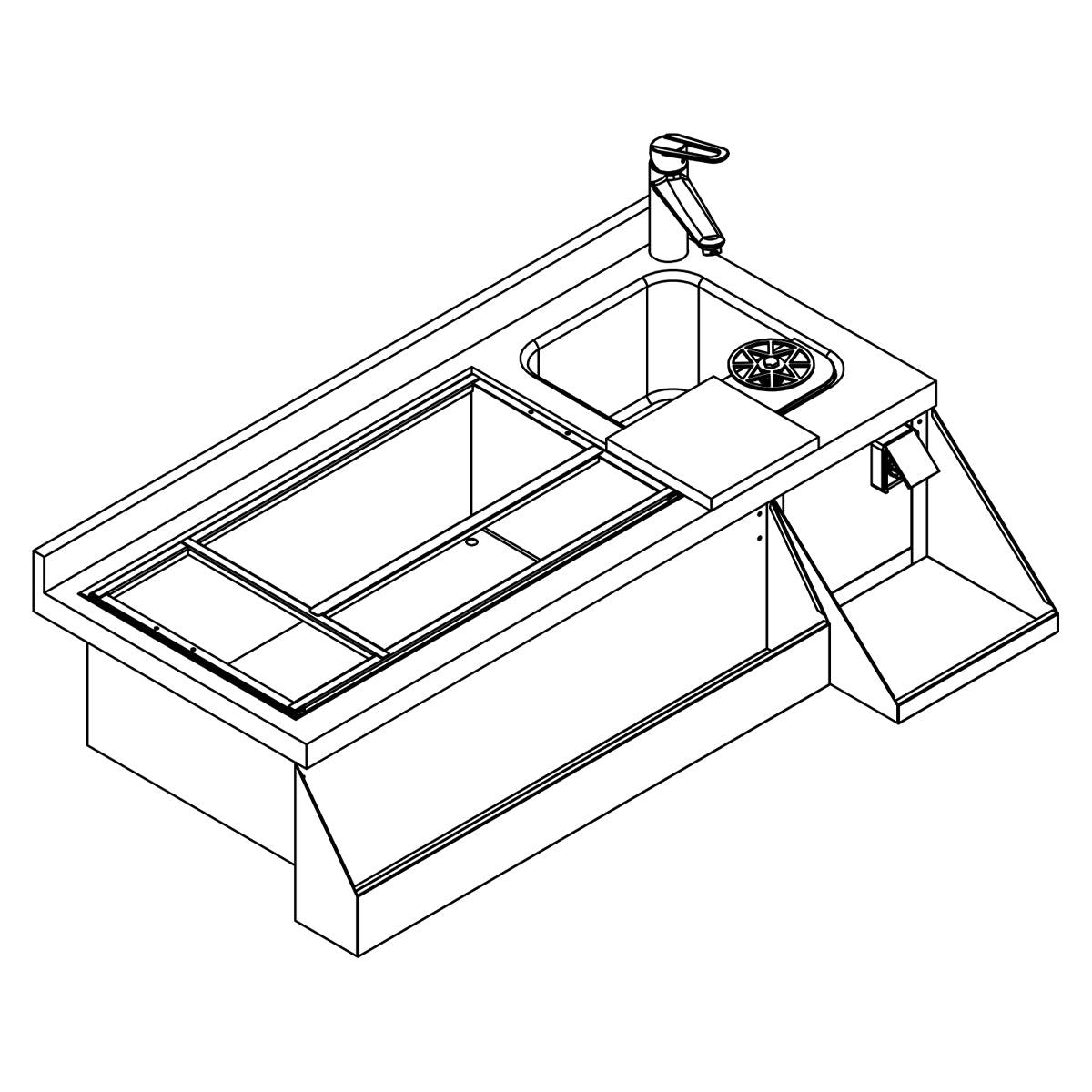 Backbar - 1,6 x 0,6 m - 235 liter - med 3 Skuffer 1/1 og Hylder