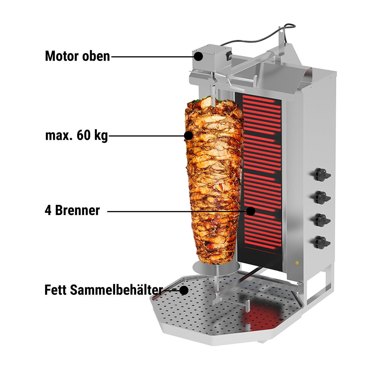 Kebabsteger 4 brænder / maksimum 60 kg