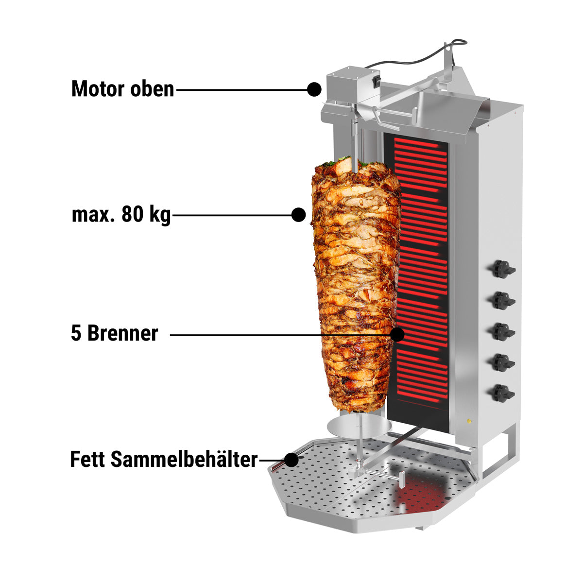 Kebabsteger 5 brænder / maksimum 80 kg