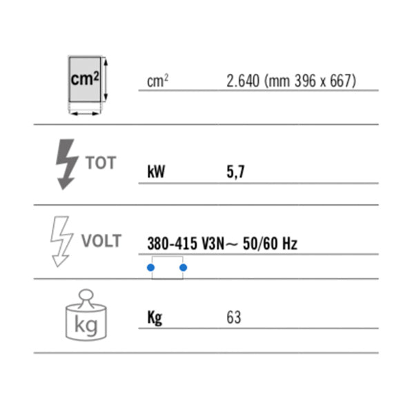 Elektrisk stegeplade - glat - med en blank finish (5,7 kW)