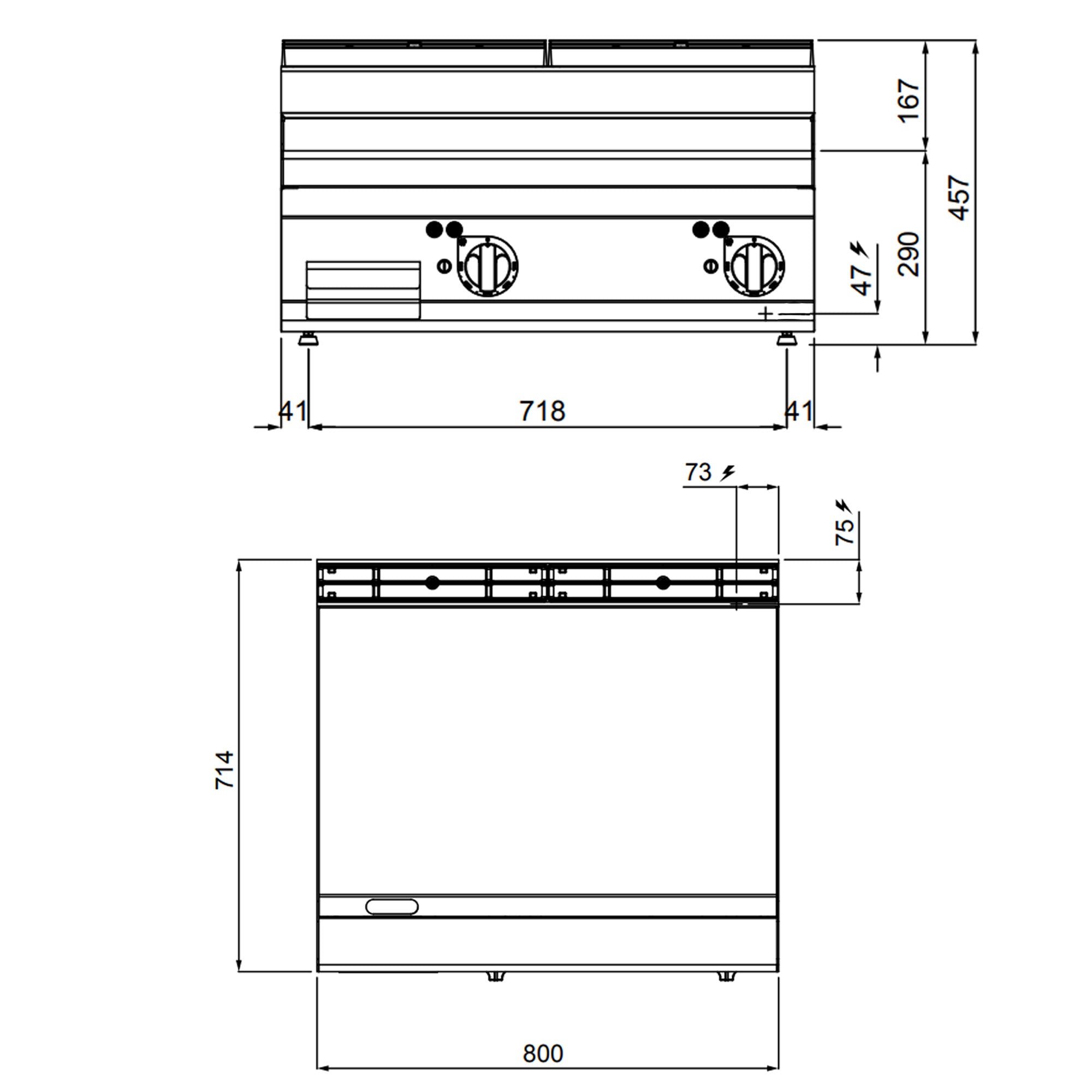 Elektrisk stegeplade - glat - med en blank finish (9,6 kW)