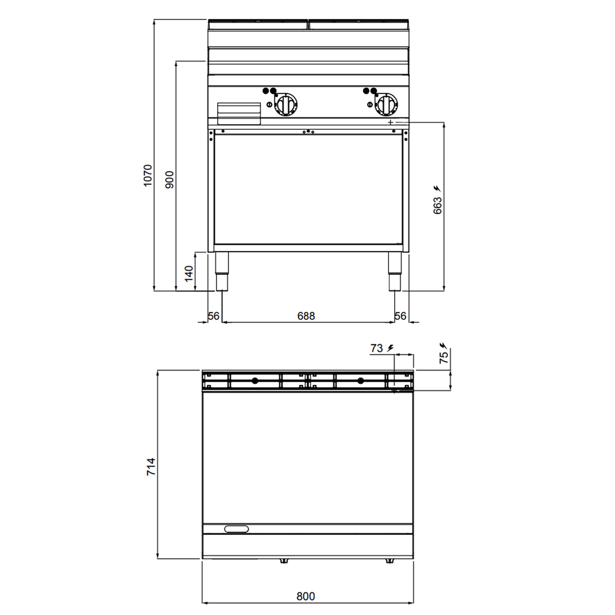 Elektrisk stegeplade - glat - med en blank finish (9,6 kW)