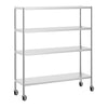 Hylde i rustfrit stål PREMIUM - 1,6 x 0,5 m - med 4 hylder (JUSTERBAR) - inkl. 4 hjul