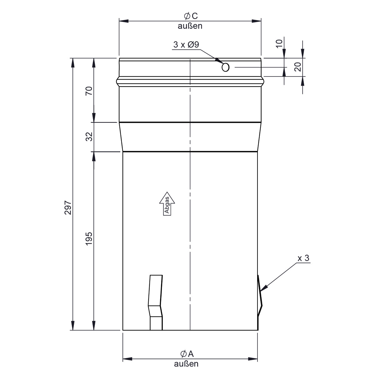 Indsætningsstik / adapter til skorstens top - Ø 300 mm