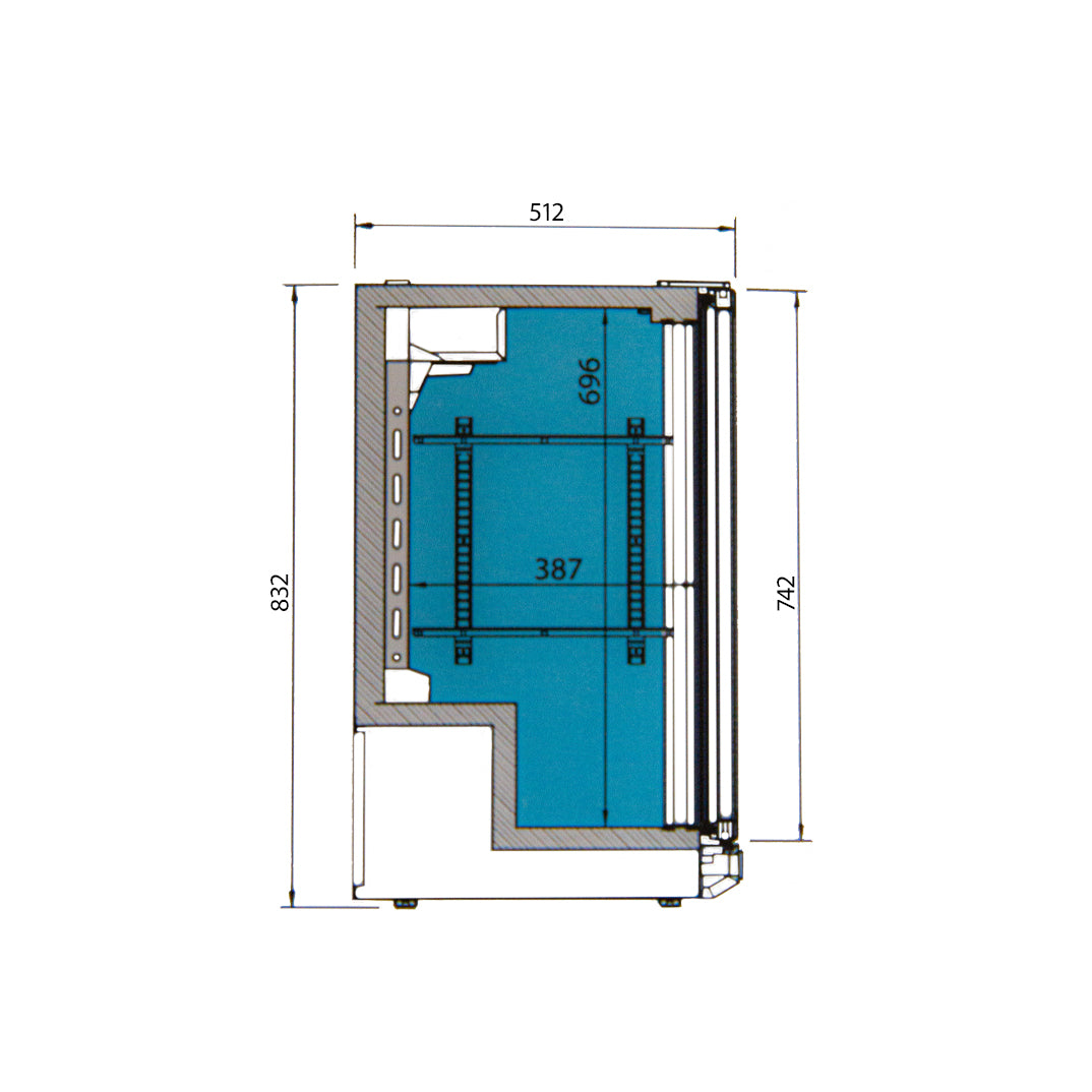 Backbar - 0,6 x 0,51 m - 125 liter - med 1 Glasdør - Rustfritt stål