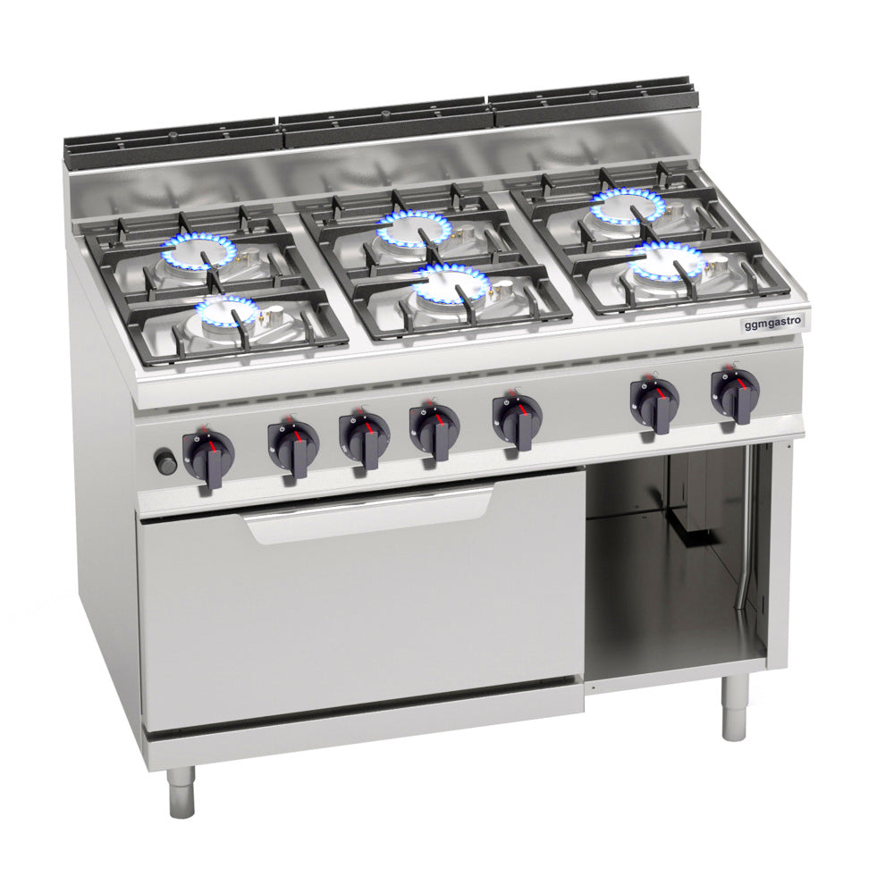 Gaskogebord 6 x Brænder (33,5 kW) + Gasovn (7,8 kW)