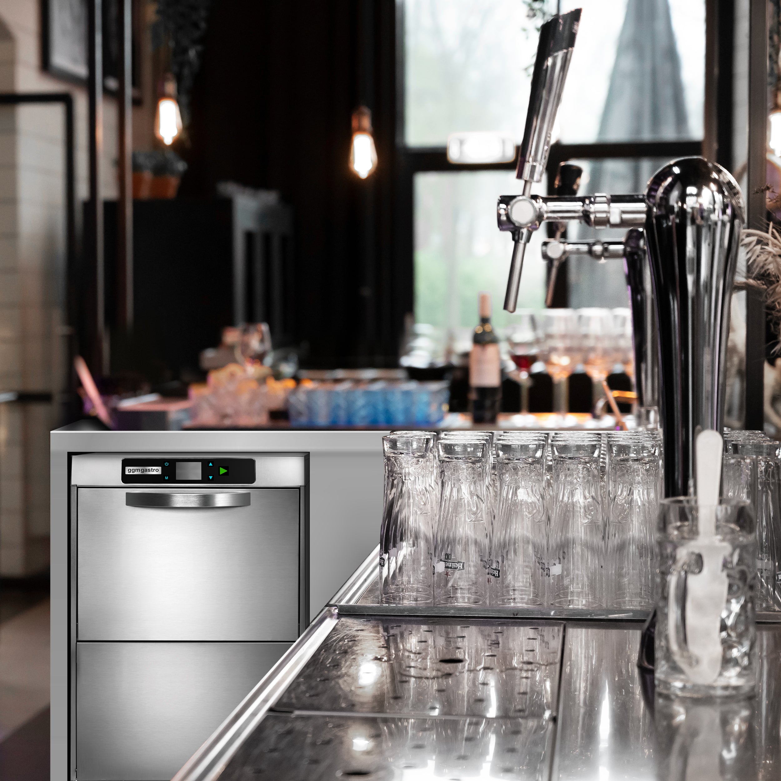 PREMIUM Glas opvaskemaskine 3,4 kW - Med Afløbspumpe og Vaskemiddelpumpe, Skyllemiddelpumpe og Wi-Fi (Dobbeltvægget)