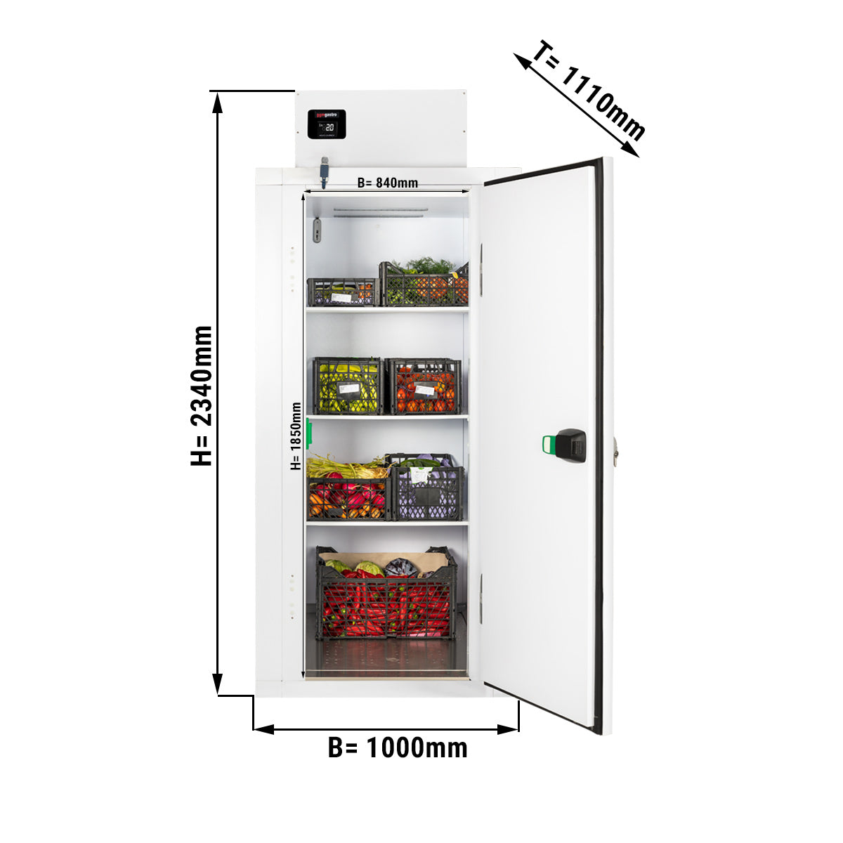 Kompakt fryserum - 1,0 x 1,1 m - højde: 2,34 m - 1,59 m³ - med 3 hylder