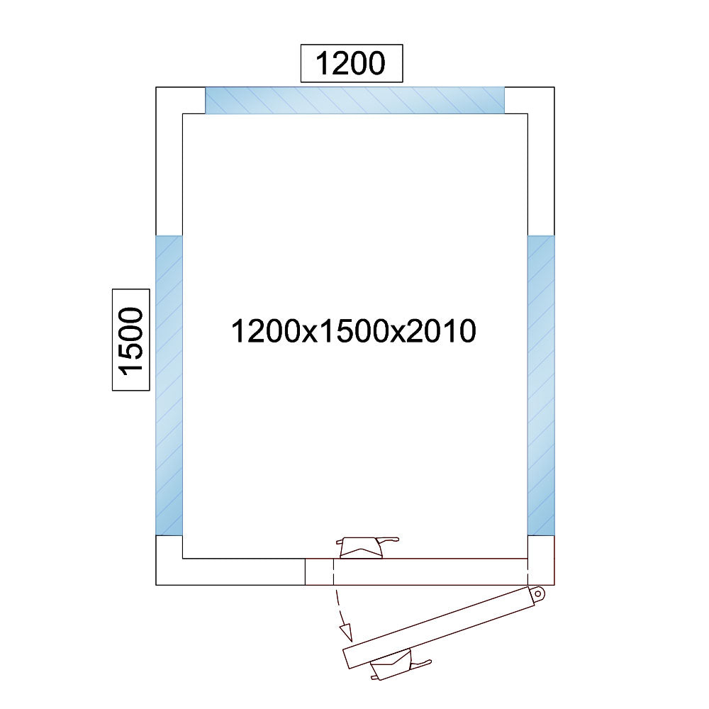 Kølerum - 1,2 x 1,5 m - højde: 2,01 m - 2,6 m³ - med 3 glassider