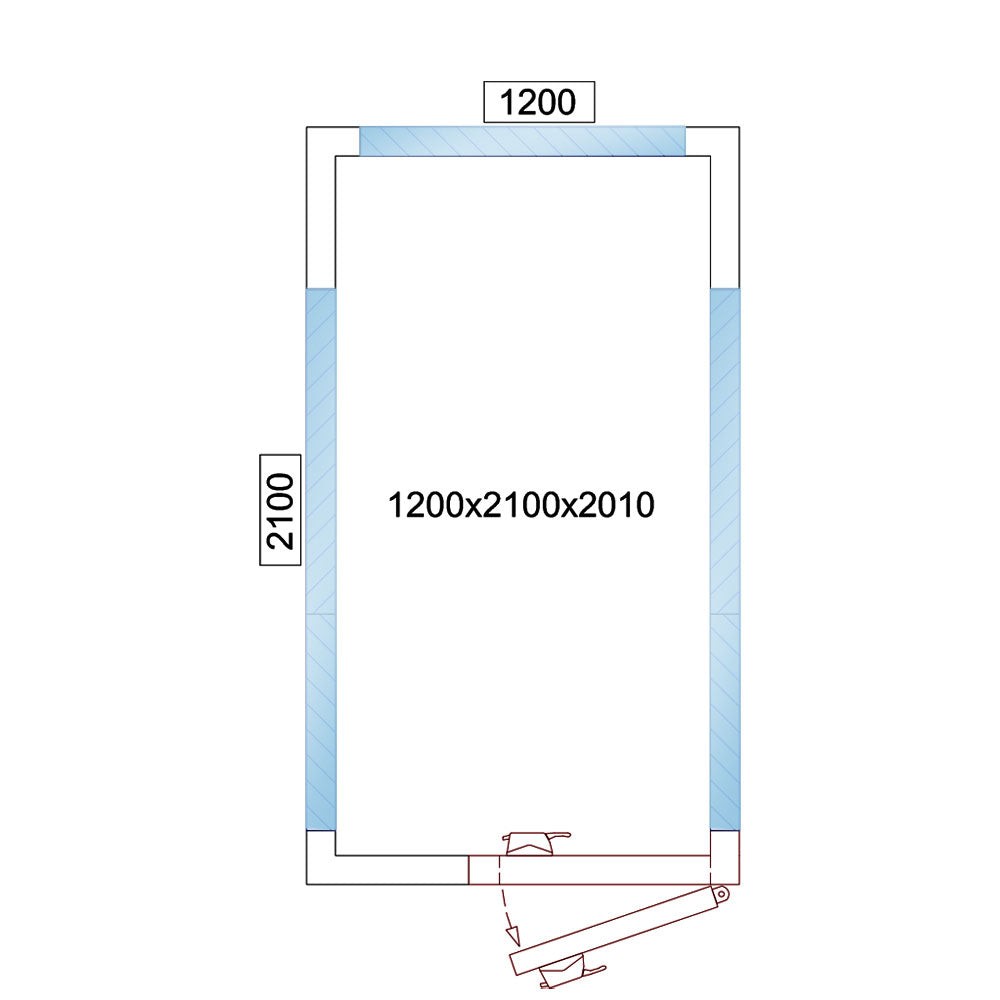 Kølerum - 1,2 x 2,1 m - højde: 2,01 m - 3,7 m³ - med 3 glas sider