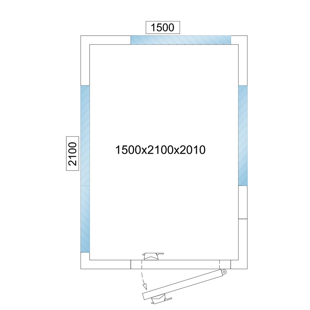 Kølerum - 1,5 x 2,1 m - højde: 2,01 m - 4,8 m³ - med 3 glassider