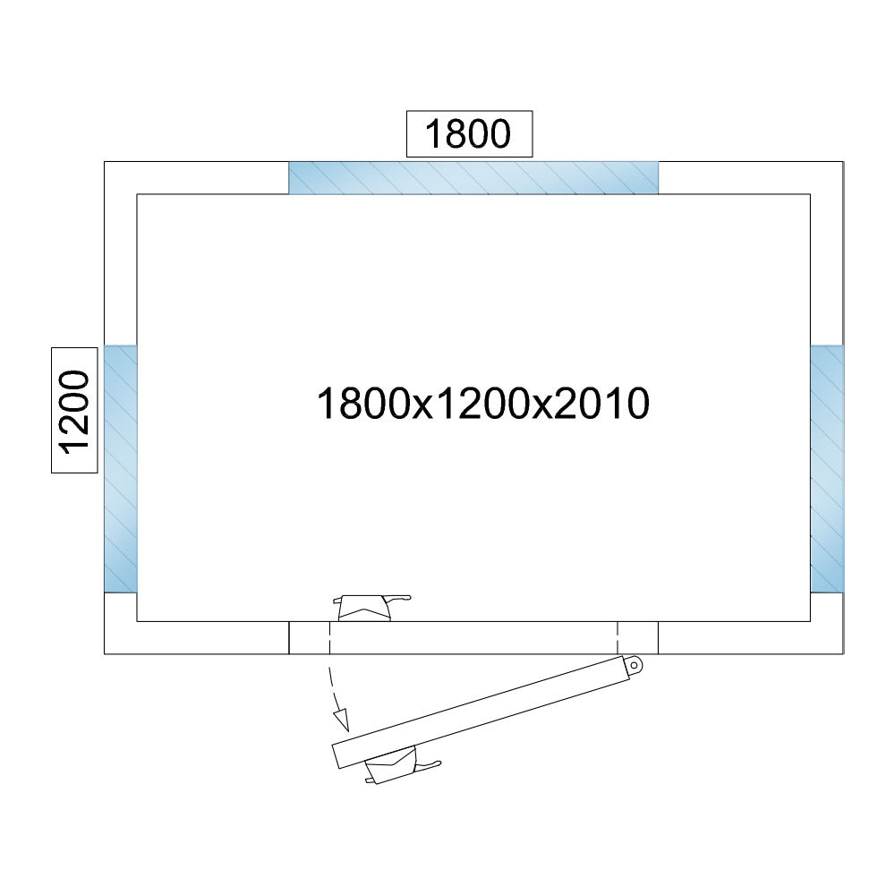 Kølerum - 1,8 x 1,2 m - højde: 2,01 m - 3,15 m³ - med 3 glas sider