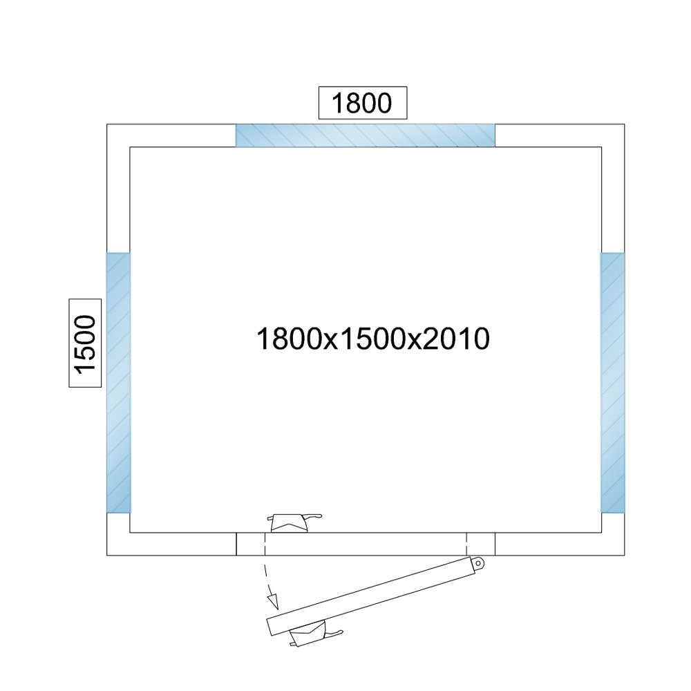 Kølerum - 1,8 x 1,2 m - højde: 2,01 m - 4,06 m³ - med 3 glassider