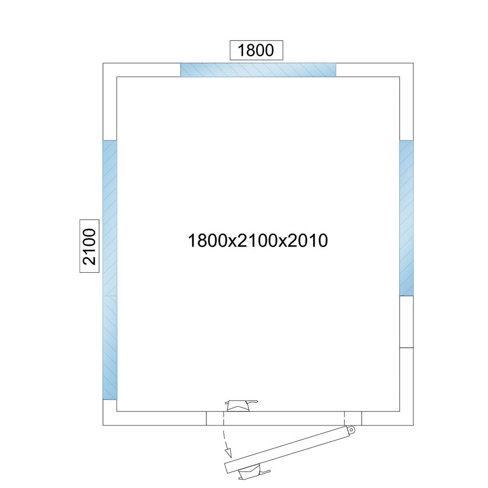 Kølerum - 1,8 x 2,1 m - højde: 2,01 m - 5,88 m³ - med 3 glas sider