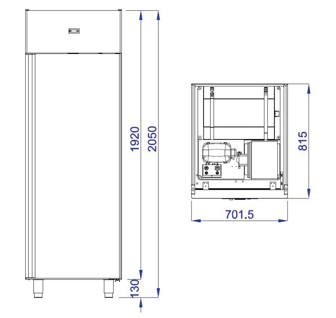 Køleskab - 0,7 x 0,81 m - 700 liter - med 1 låge