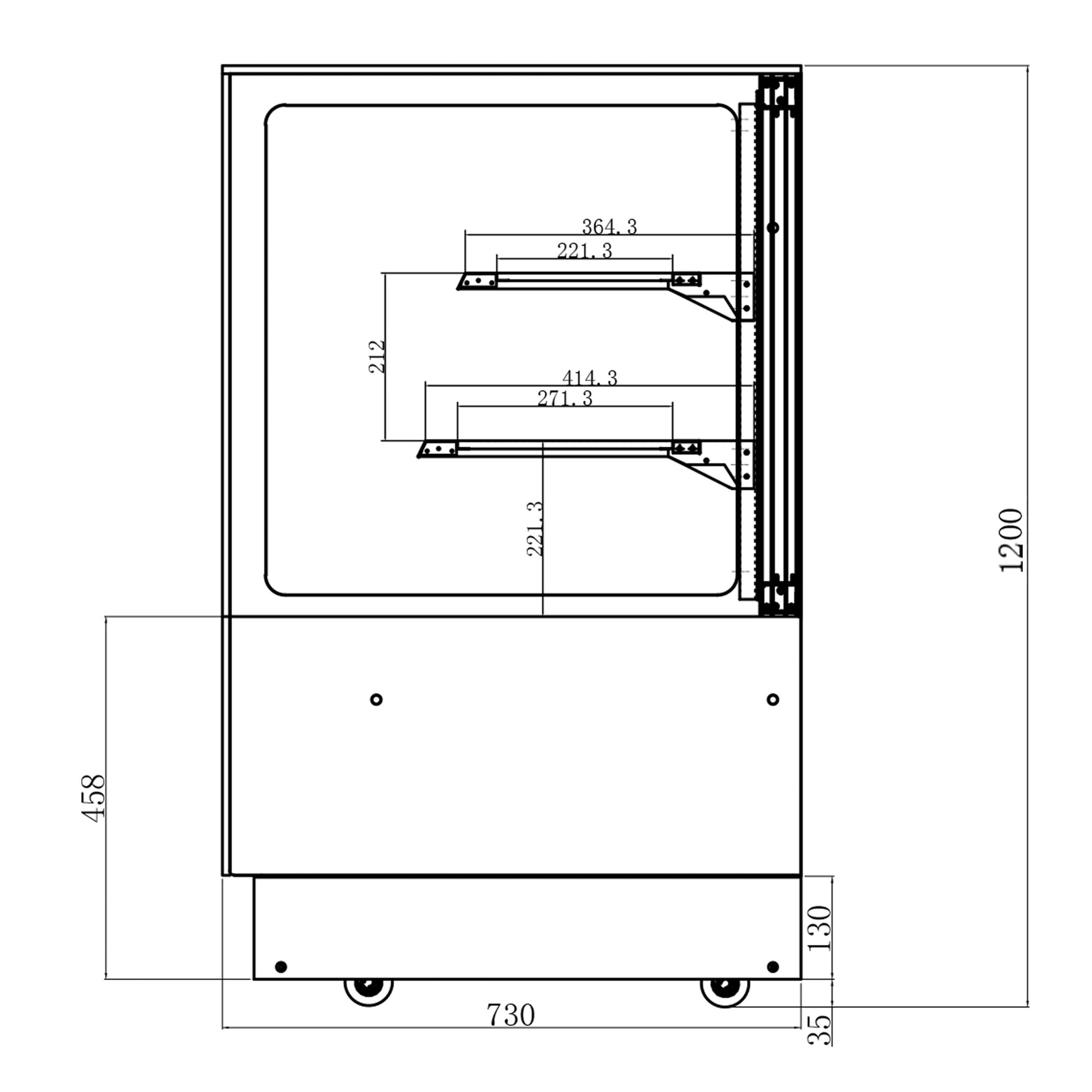 Kagedisk - 1,0 m - 2 Hylder - spejlfront - Firkantet (LED)