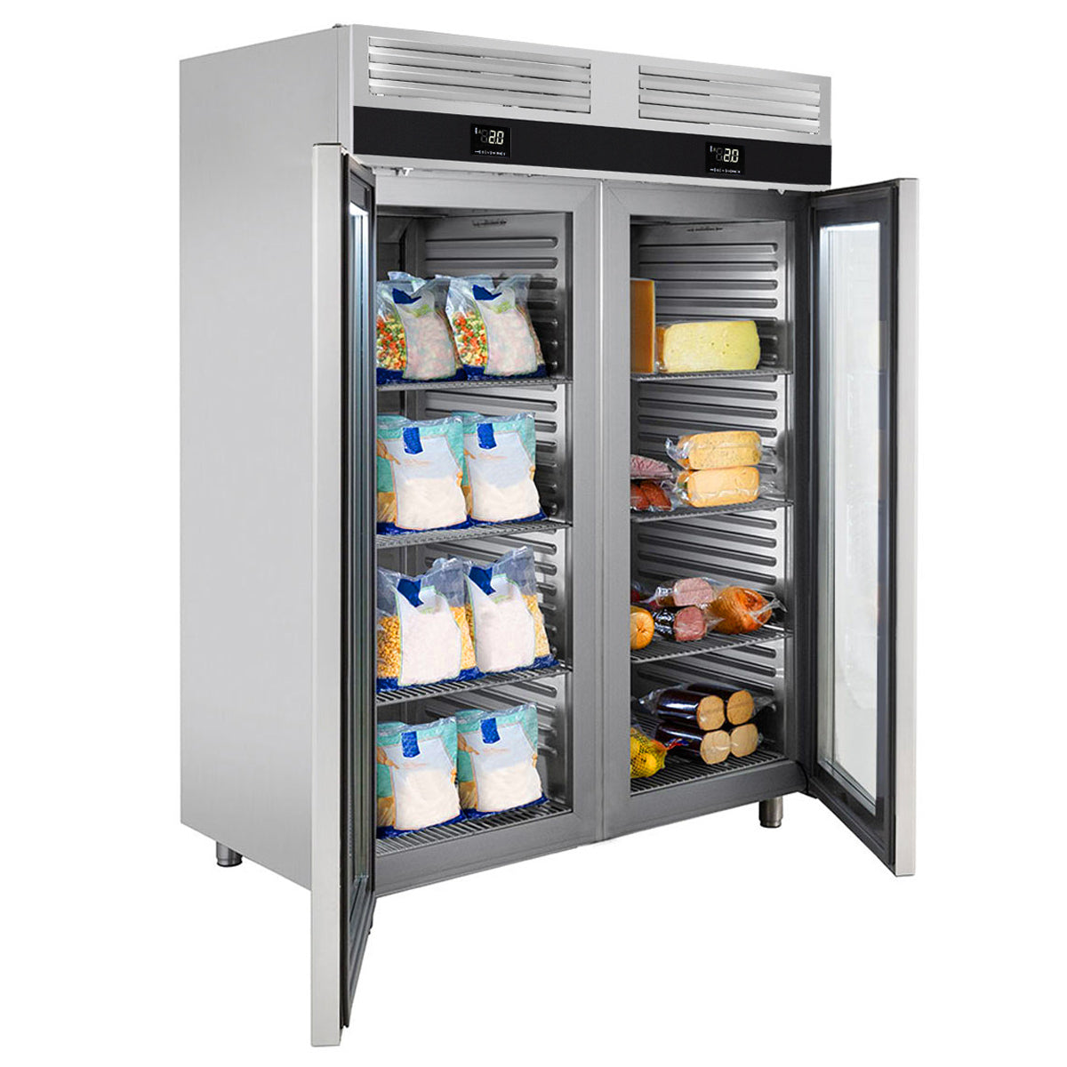 Køleskab og fryser kombination - 1,4 x 0,81 m - 1400 liter - med 2 glasdøre