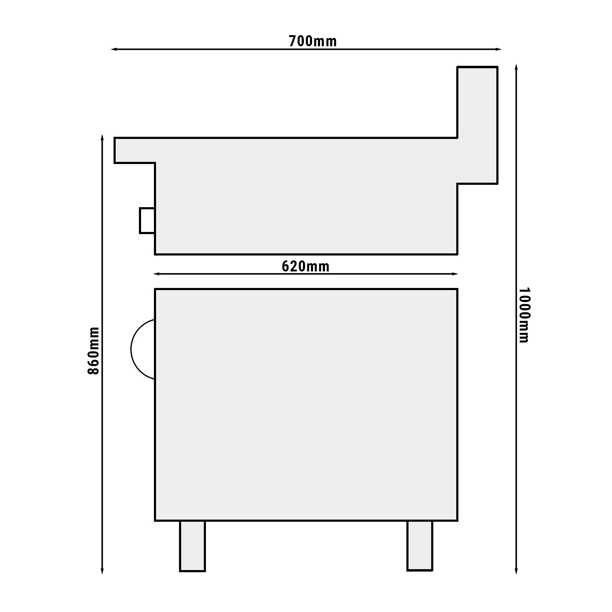 Gaskogebord 2 brænder (10 kW) med pilot flamme - inkl. understel med 1 dør