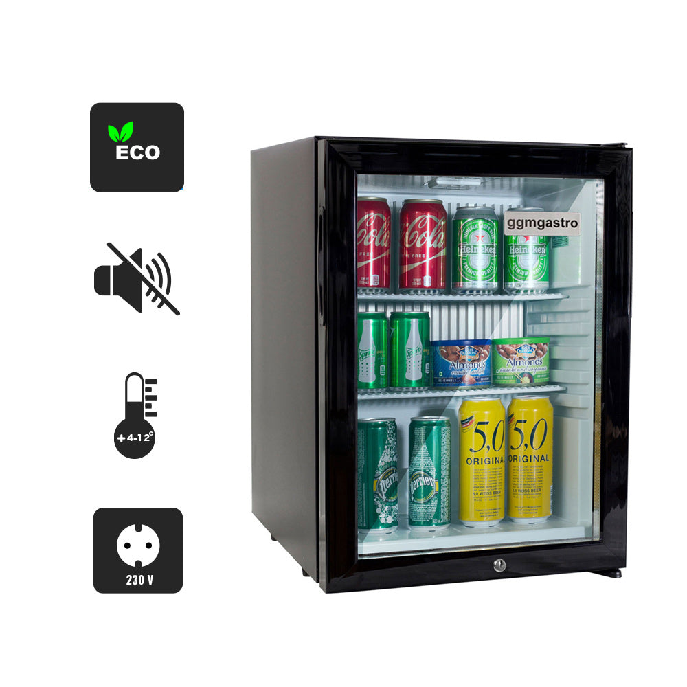 Mini køleskab med 1 glasdør - støjsvag og låsbar