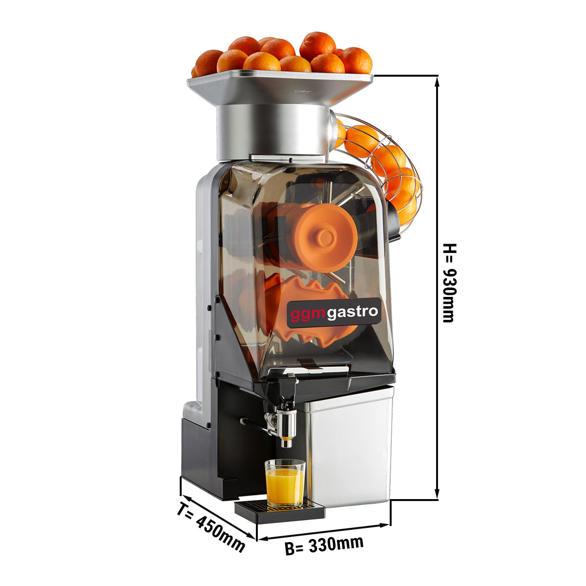 Elektrisk appelsinpresser - sølv - automatisk tilførsel - inkl. Afløbshane og rengøringstilstand