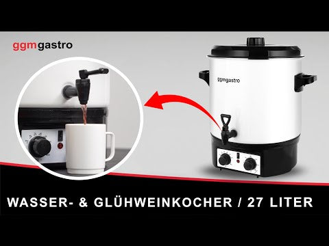 Vand- og gløggkedel - 27 Liter - 2kW - rustfrit stål - med aftapningshane og timer