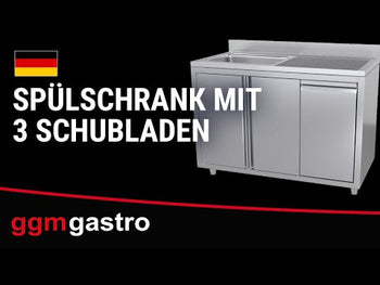 Køkkenvask stål - med underskab - med 3 skuffer - 1,6 m - 2 vaske til venstre - med bagkant og dobbelte døre