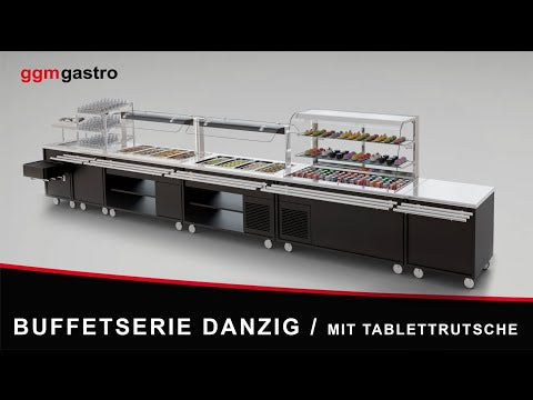 Buffetvogn varm DANZIG - 1600mm - til 4x GN 1/1 - med bakkeudtræk - sort