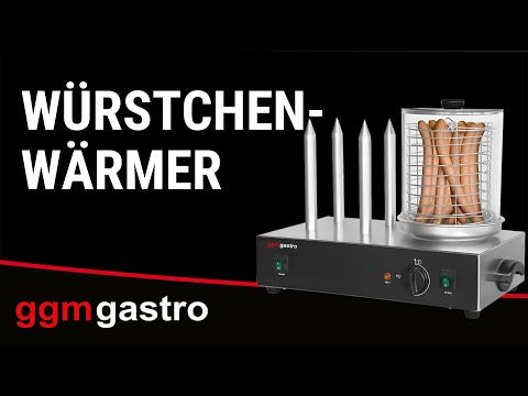 Pølsekoger / Pølsevarmer - 1,1 kW - med 4 varmespyd til brød