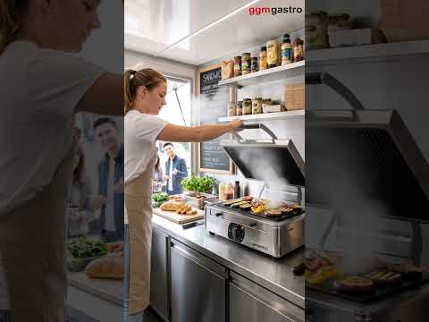 Kontaktgrill i glaskeramik – 3 kW – glat underside og riflet overside – grillflade: 345 x 220 mm