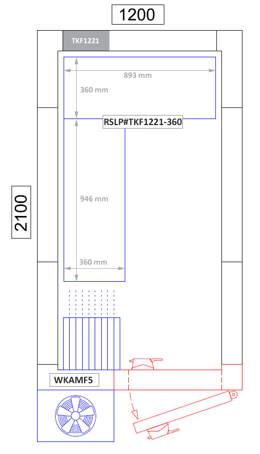 Hylde sæt af aluminium (anodiseret) - L-form - dybde: 360 mm