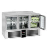 Kølebord PREMIUM - 1368x700 mm - 368 liter - statisk køling - med 3 glasdøre - Bagkant - rustfri bordplade