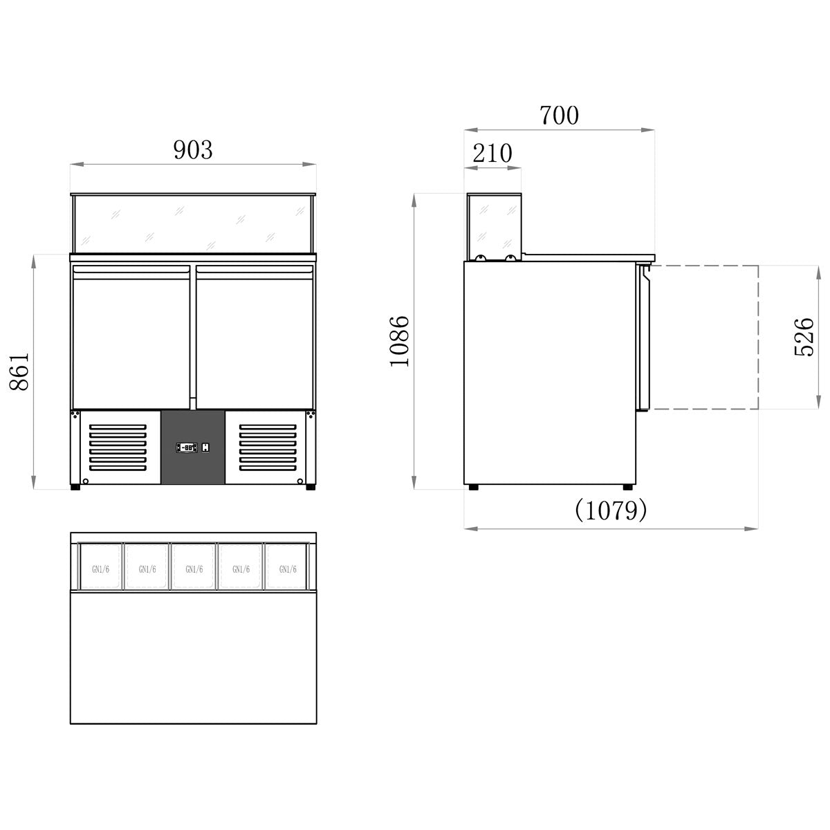 Saladette PREMIUM - 0,9 x 0,7 m - med 2 Døre