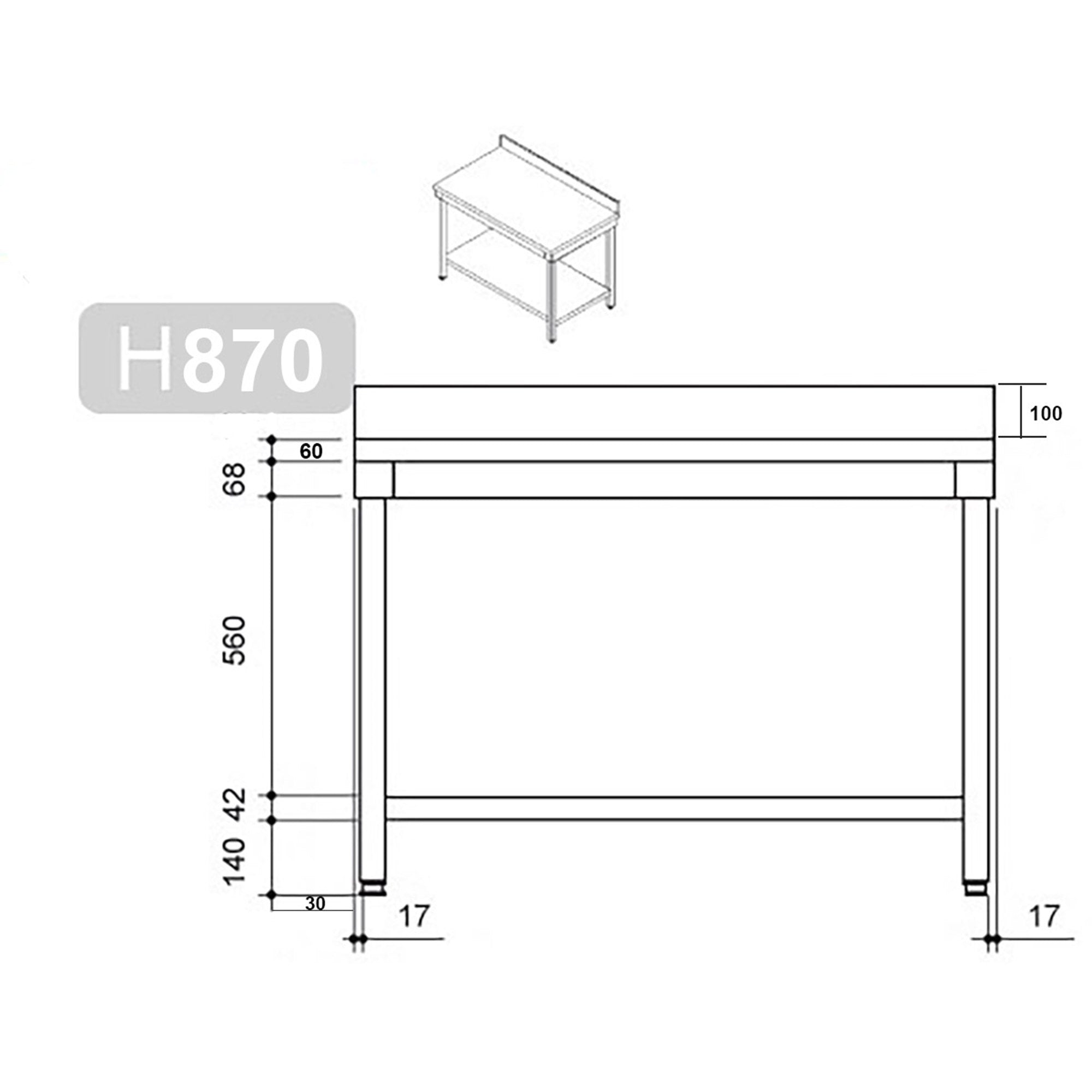 Rustfrit stål arbejdsbord PREMIUM - 1,0 m - med underhylde og bagkant