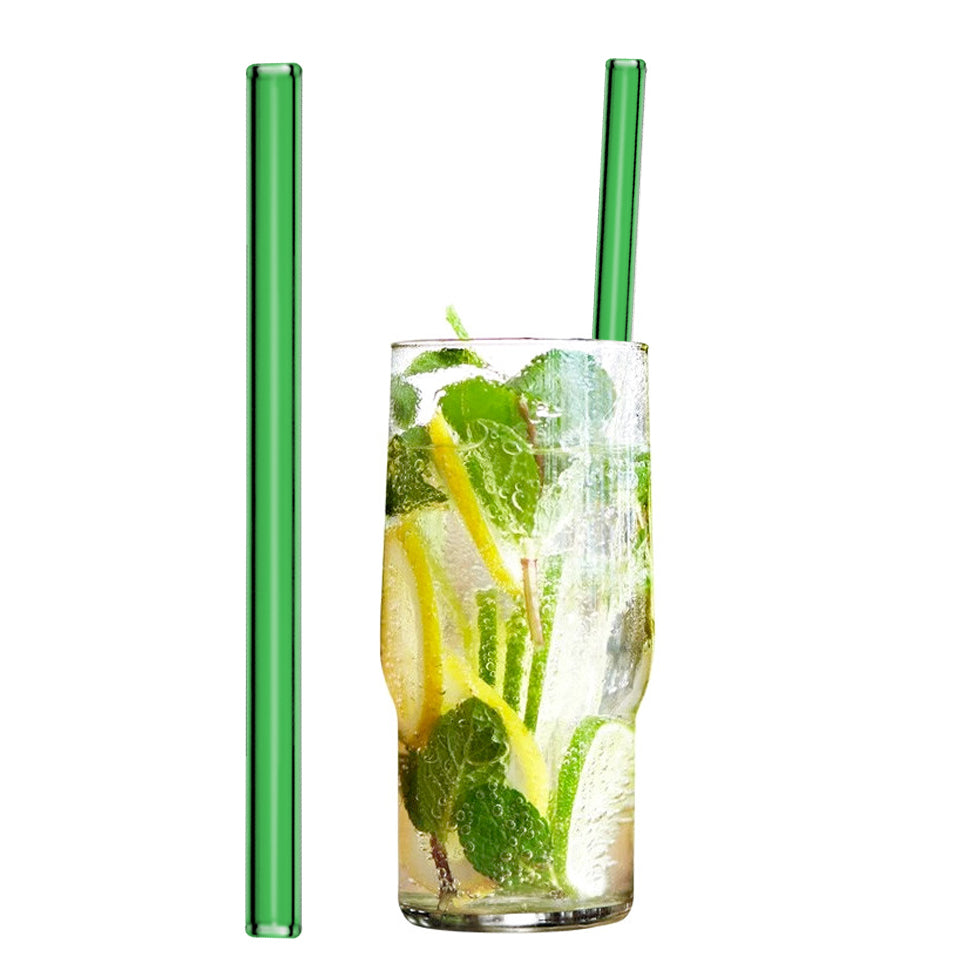 (50 stk.)  Drikke sugerør af glas i grønt - 20 cm - lige - inkl. Rengøringsbørste i nylon